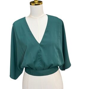 Milk & Honey Women’s Small Dark Teal Deep V Neck Batwing Dolman Sleeve Blouse